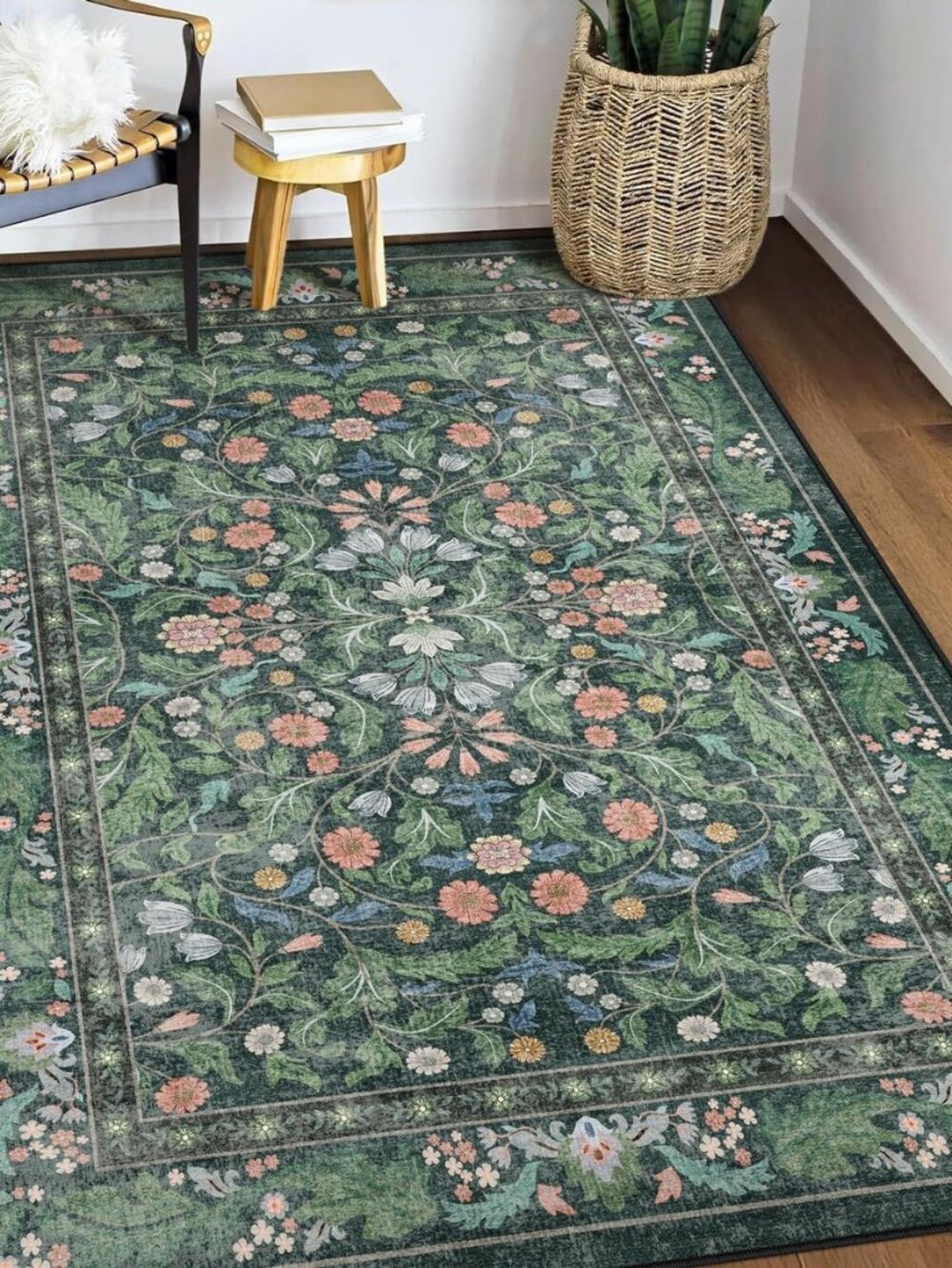 Floral Indoor Entrance 3x5 Area Rug, Washable Vintage Boho Entryway Rugs, Low